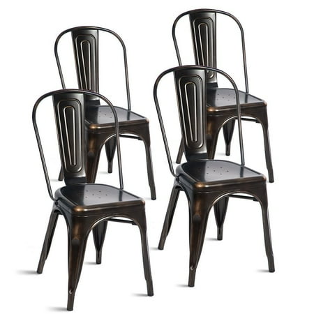 Merax Indoor-Outdoor Use Metal Stackable Dining Chairs, Set of 4