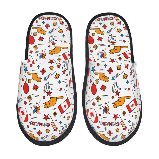 Fotbe Canada Day Pantuflas Peludas para Mujer con Estampado, Zapatillas de Peluche, Zapatos de Invierno para Casa, Uso Interior y Exterior-Medium