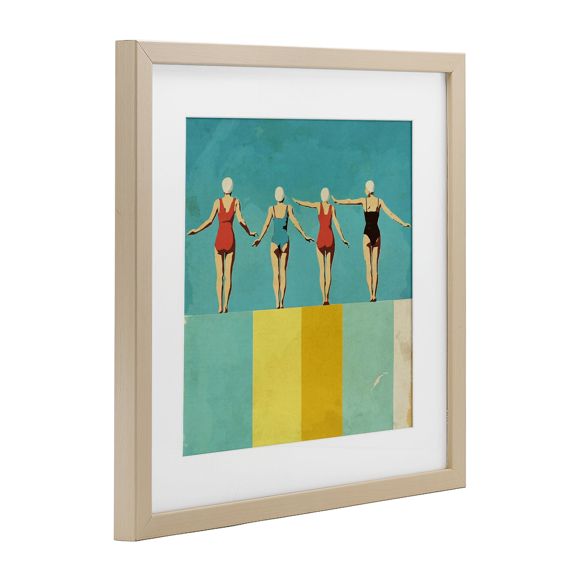 Stupell Industries Four Figures on the Pool Birch Framed Print Under Glass, design by Layla Oz