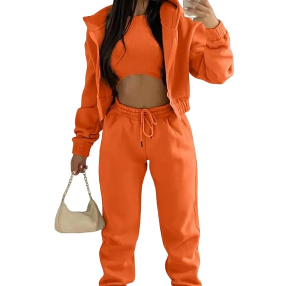 Aellinatey Womens Sweatsuits 3 Piece Set Long Sleeve Zipper Up Sweatshirt Crop and Joggers Sweatpants Casual Outfits