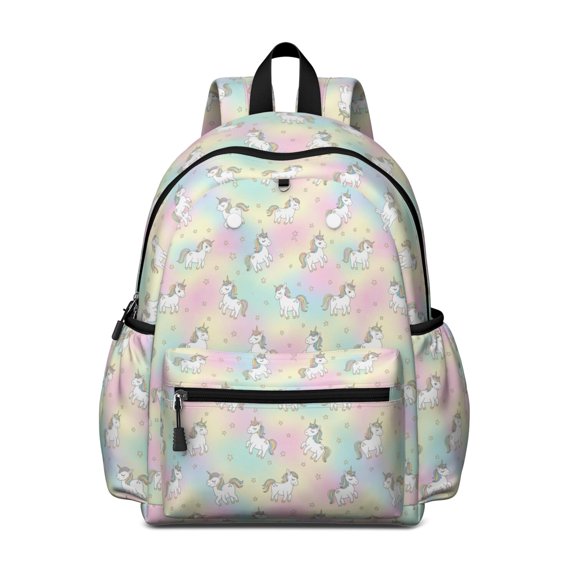 Unicorn and Star Pink Pattern Cute School Backpack with Padded Back and Adjustable Shoulder Straps 13.4"x11"x4.7"