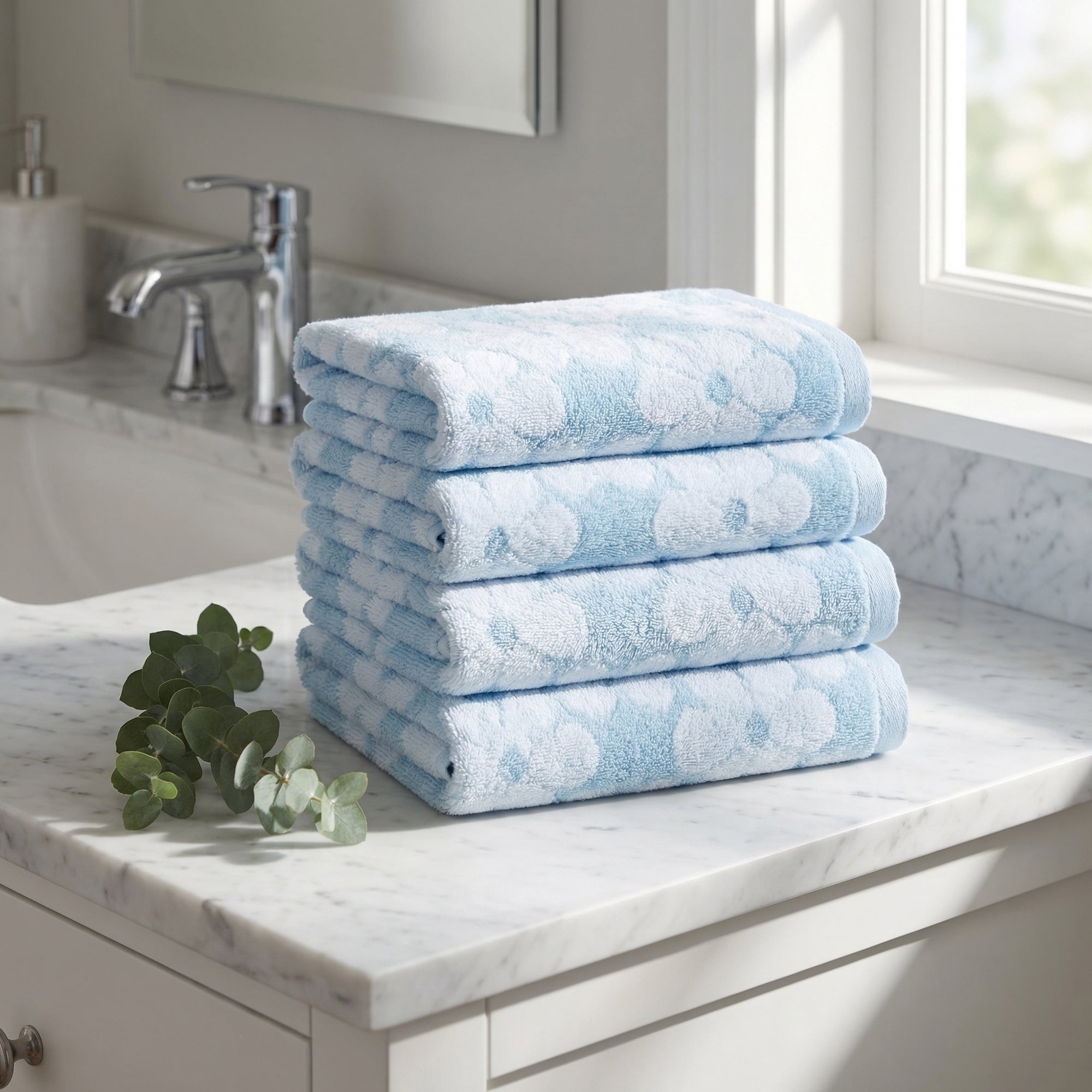 Unique Bargains Soft Absorbent Cotton Floral Print Washcloths Blue 6pk