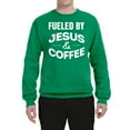 thumbnail image 2 of Fueled by Jesus and Coffee Funny Christian | Mens Inspirational/Christian Crewneck Graphic Sweatshirt, Kelly, Small, 2 of 3
