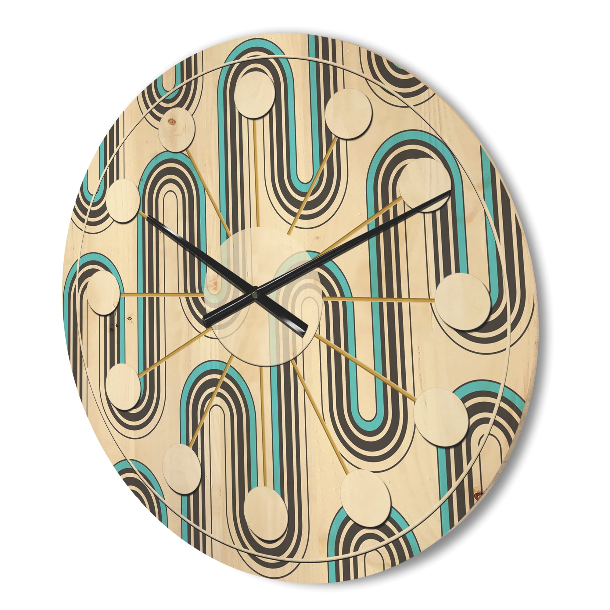 Designart 'Geometrical Abstract Retro Minimal Pattern IV' Mid-Century Modern Wood Wall Clock