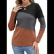 thumbnail image 3 of Blusas de Bloque de Color para Mujer, Estilo Túnica Informal de Larga con Cuello Redondo, Tipo Jersey. Negro Marrón XXL, 3 of 8