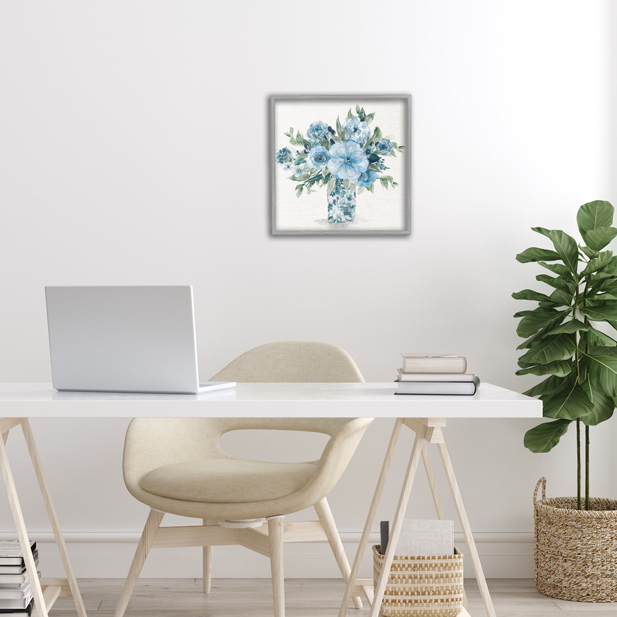Stupell Industries Pastel Blue Bouquet Foliage Gray Framed Giclee Art, design by Carol Robinson