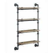 ACME Brantley Wall Rack with 4 Wooden Shelves in Oak and Sandy Black