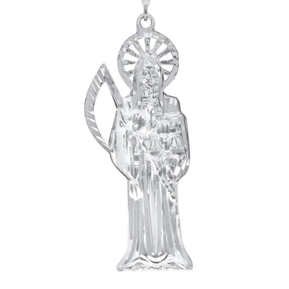 925 Sterling Silver Santa Muerte Pendant Necklace Diamond Cut, Unisex, All ages Made In Italy