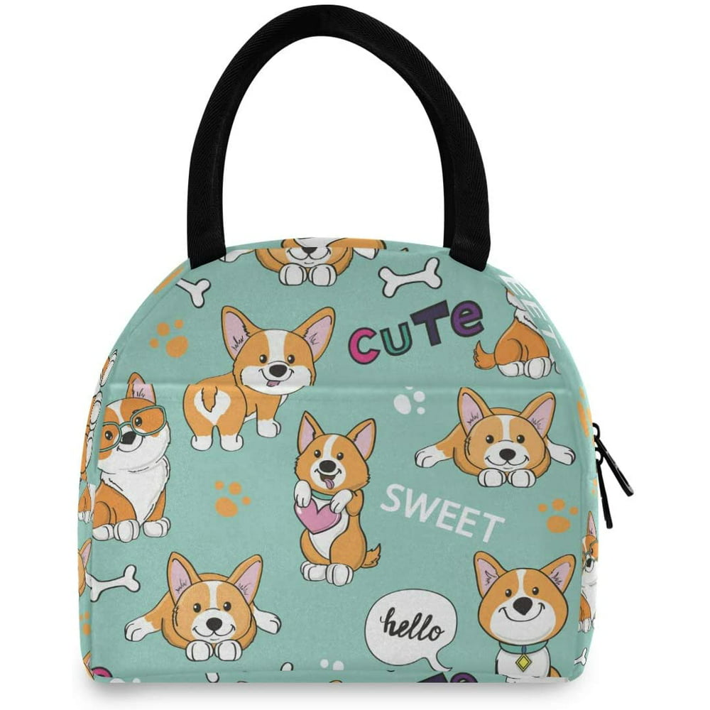 ALAZA Cute Dogs Corgi On Blue Lunch Bag Tote Insulated Cooler Bags ...