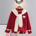 thumbnail image 5 of BLVB Kids Girls Valentine's Day Heart Pattern Knit Sweater Fashion Outfit Cute Pullover with Shawl 9-15 Years(Red,14-15 Years), 5 of 7