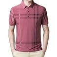 thumbnail image 2 of POINTERTECK Pull Homme Rayé Sans Plis en Soie Glacée Manches Courtes Ajusté pour Affaires, 2 of 8