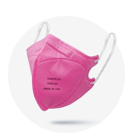 DemeTECH Fold Style 5 Layer Face Mask With Earloops (Box of 20), Size: Extra Small - Pink