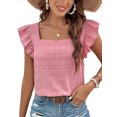thumbnail image 1 of UKAP Women Tee Ruffle T Shirt Short Sleeve Summer Tops Casual Holiday Basic Pink S, 1 of 3