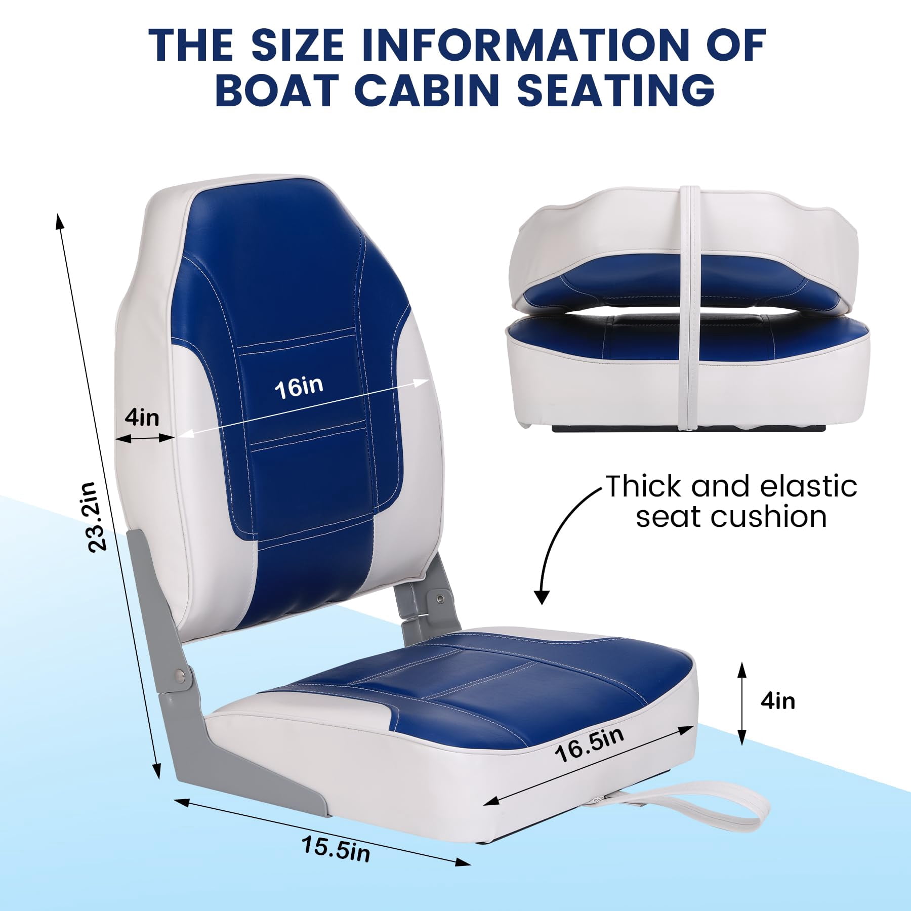 M optimized Set of 2 Premium High Back Folding Boat Seat, Marine Seats for Fishing, Sightseeing, Speedboats, Canoes