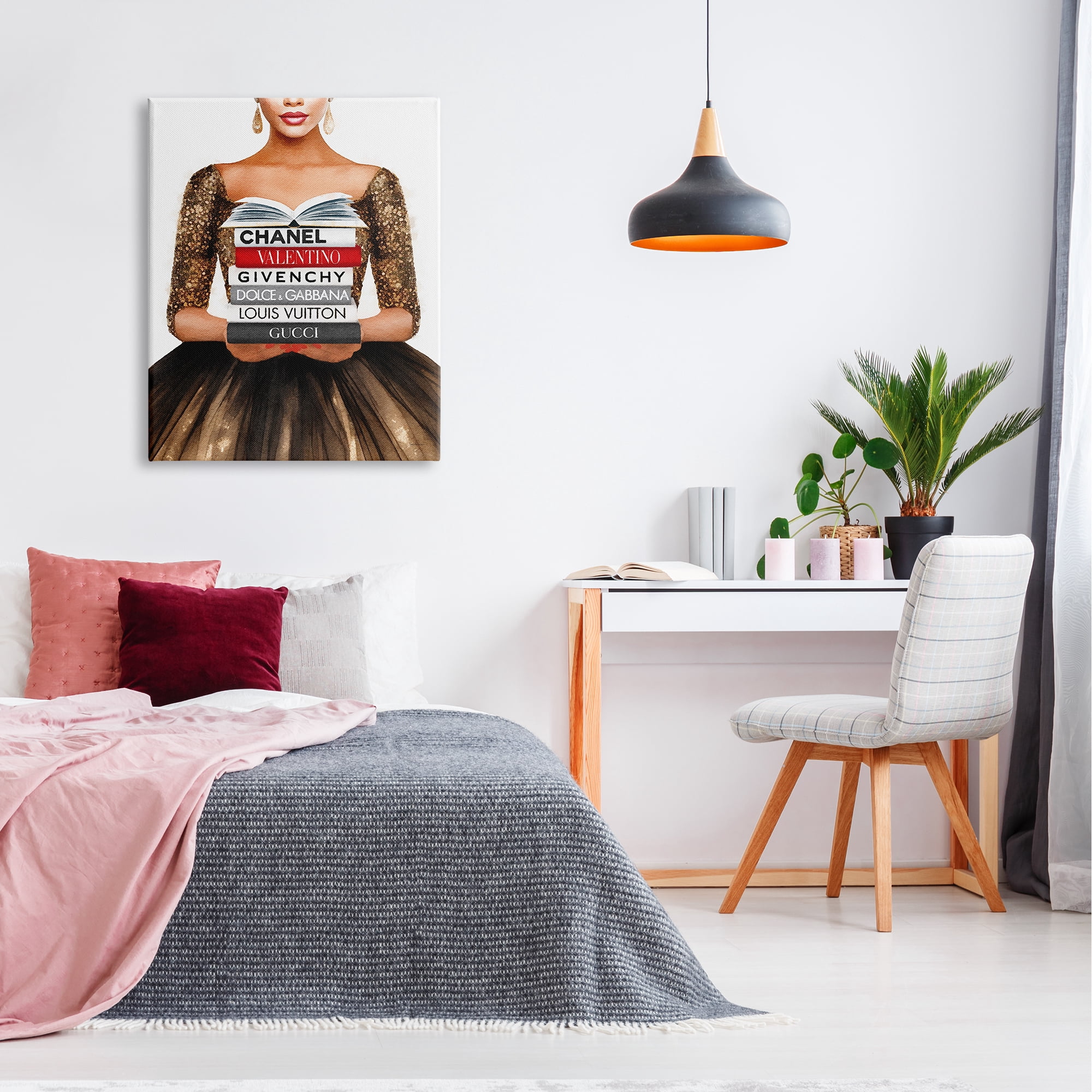 Stupell Industries Glam Girl & Bookstack Beauty & Fashion Painting Gallery Wrapped Canvas Art Print Wall Art, 30 x 40