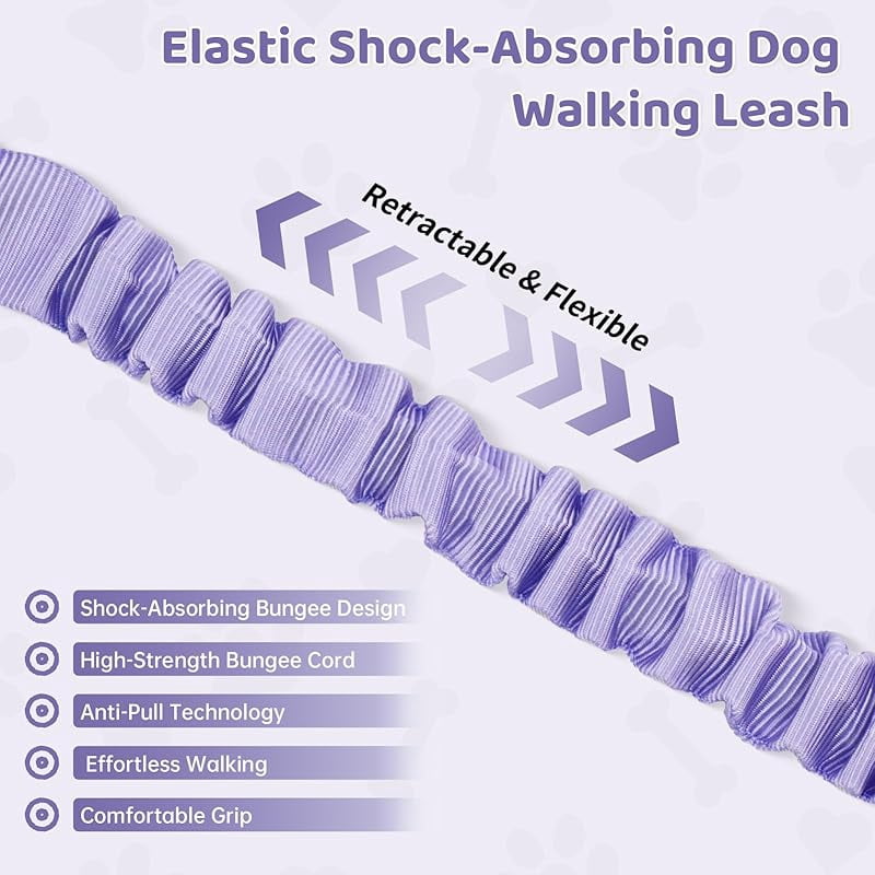 Hands Free Dog Leash with Zipper Pouch, 6-9ft Bungee Waist Leash for Medium Large Dogs Walking, Running Lead with Dual Padded Handles Car Safety Buckle for Training Jogging