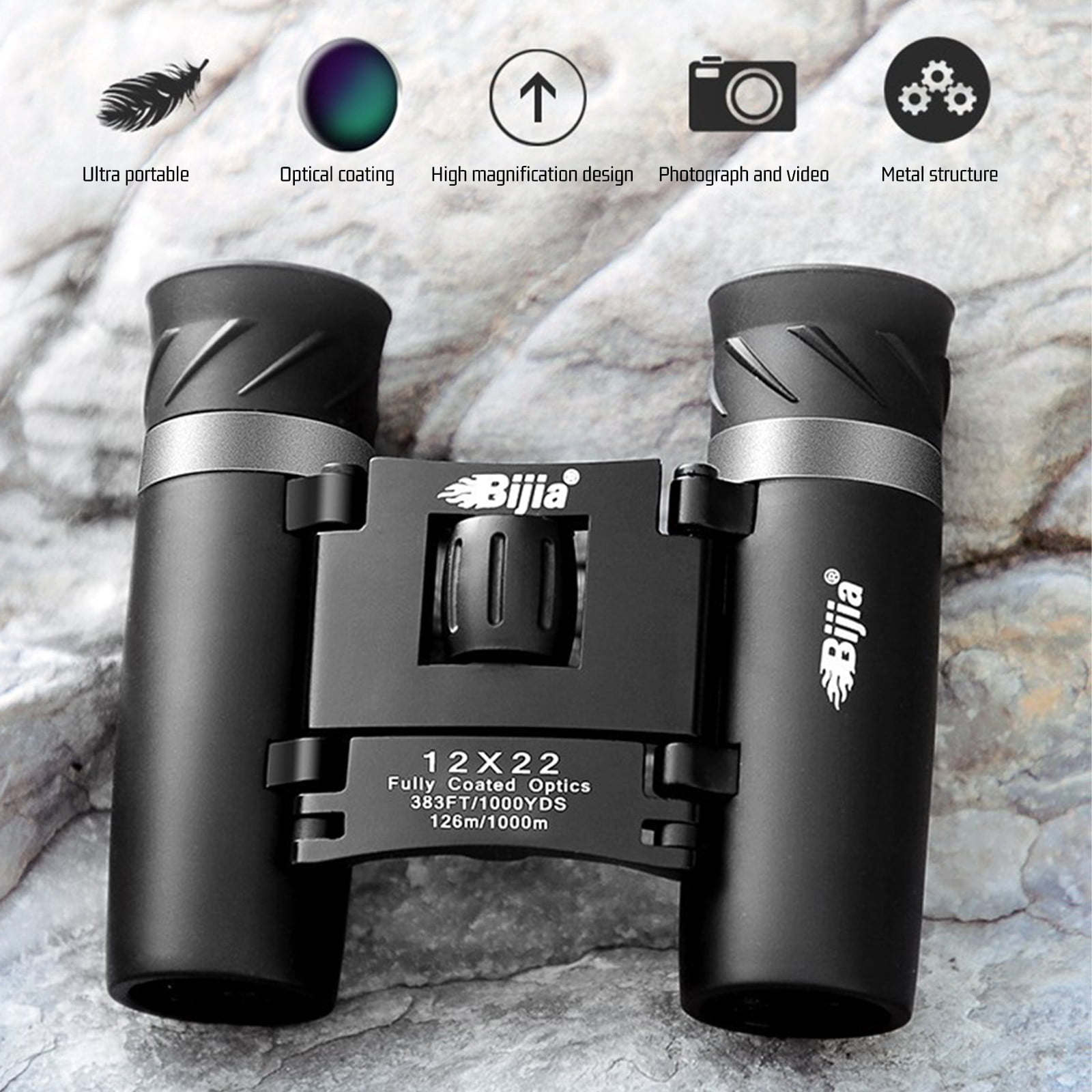 12x22 Zoom Binoculars with Phone Clip, Travel Folding Telescope, with High Definition Low-Light Night Vision, for Bird Watching, Cruise Ship, Concert, Theater Opera and Hunting