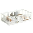 thumbnail image 5 of Montessori Floor Bed, Kids Bed Frame, Low Profile Toddler Bed with Removable Slats and Safety Door, Wood Bed Frame for Kids Boys Girls, Twin White, 5 of 11