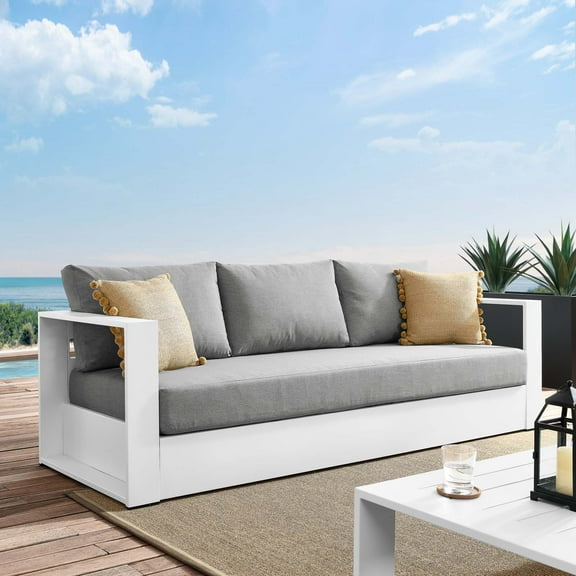 Modway Tahoe Outdoor Patio Powder-Coated Aluminum Sofa in White Gray