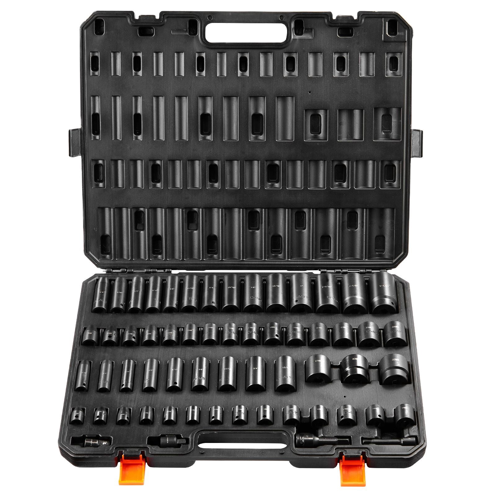 Zaverox 59PCS 3/8" & 1/2" Drive 6 Point Impact Socket Set, SAE 5/16" to 1-1/4" Metric 6-32mm Cr-Mo Alloy Steel Socket Kit with Storage Case