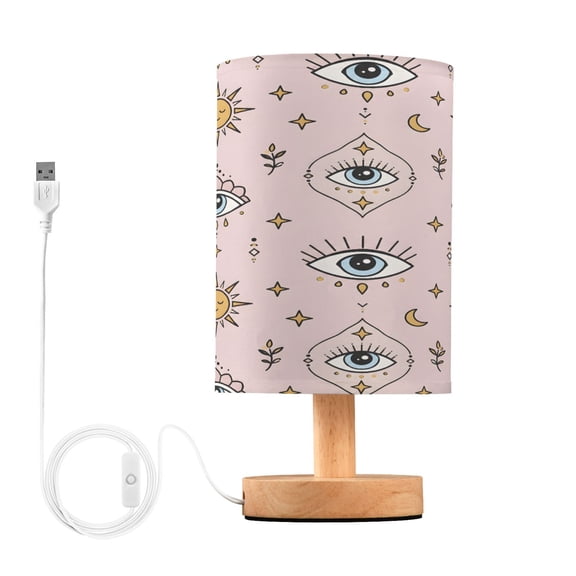 Eye Sun Table Lamp, Fully Dimmable Nightstand Lamp with USB and Linen Fabric Shade, Modern Gifts for Bedroom, Living Room, Office