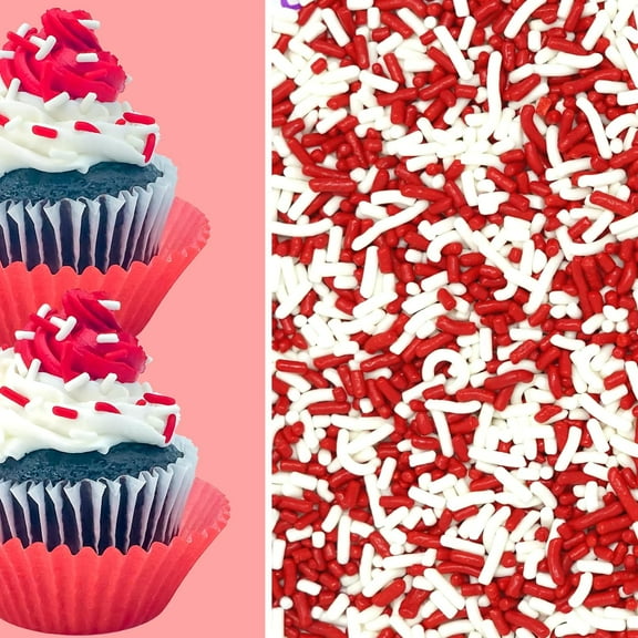 Sprinkle Deco® Red and White Cake Pop Cookie Cupcake Cakes Semi-Sweet Edible Confetti Decorations Sprinkles Desert Jimmies Toppers