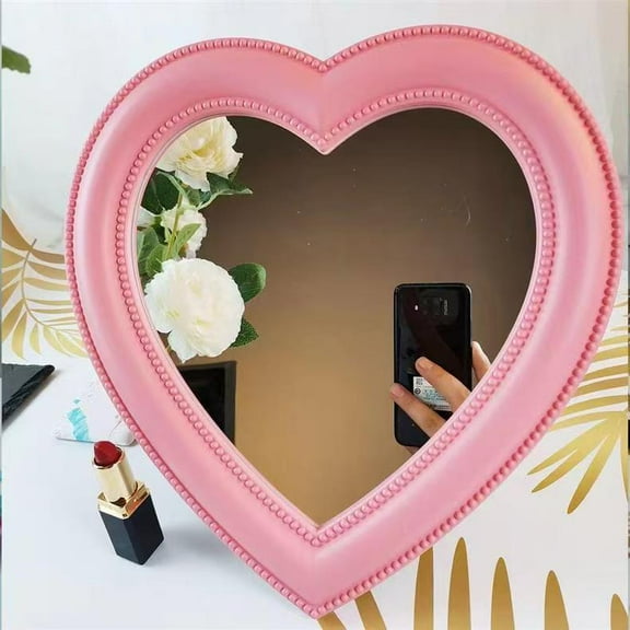 Pink Love Mirror - Desktop & Wall-Mounted Vanity Mirror | Heart-Shaped Design | Dual-Use Decorative Mirror (Big Pink)
