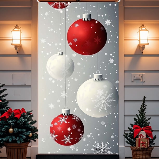 Cubierta de puerta de Navidad 35 x 71 pulgadas | Decoración navideña de poliéster | Banner de puerta de Navidad multicolor festivo para el hogar | Duradero, fácil de instalar, se adapta a puertas