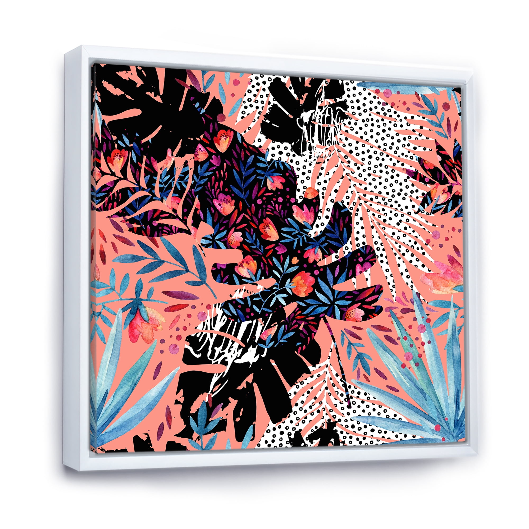 Abstract Tropical Floral Patchwork II 36 in x 36 in Framed Painting Canvas Art Print, by Designart