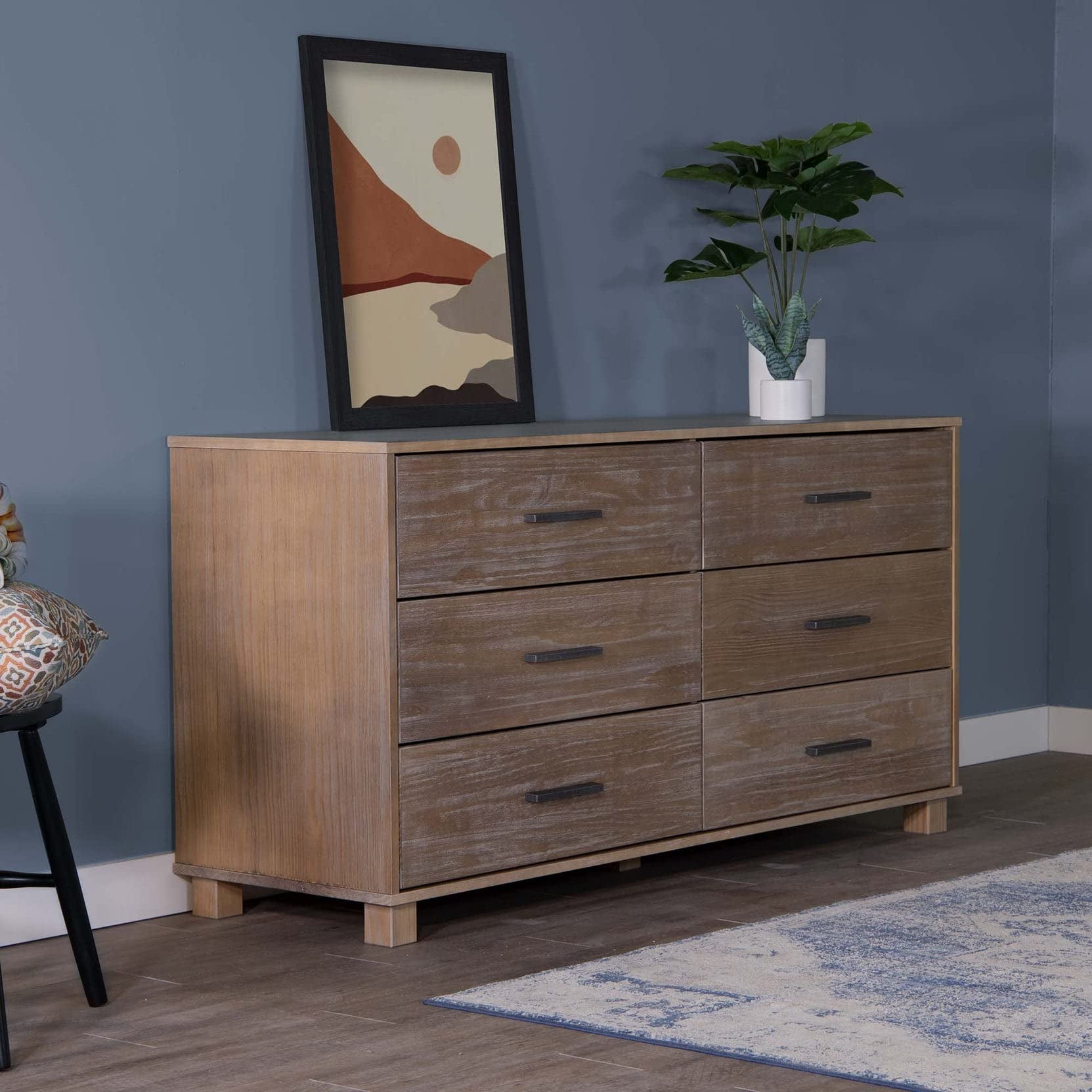 Grain Wood Furniture Loft 6-Drawer Dresser, Solid Wood with Weathered Pine Finish