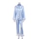 thumbnail image 1 of Conjunto de pijama de satén para mujer, ropa de dormir de un solo pecho con cuello vuelto, con plumas, Color liso, 1 of 4