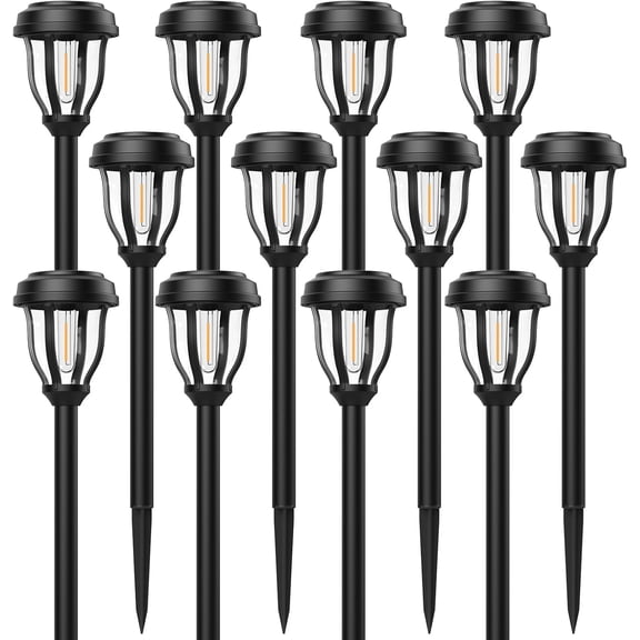 DERAYSION 12 Pack Solar Lights Outdoor, Solar Pathway Lights Auto On/Off Waterproof Garden Landscape Lighting for Path, Yard, Walkway, Driveway, Cold White
