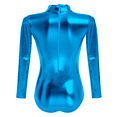 thumbnail image 3 of IBTOM CASTLE Women Long Sleeve Metalic Shiny Leather Turtleneck One Piece Gymnastics Leotard Ballet Dancewear Athletic Train Top 2XL Blue, 3 of 5