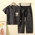 thumbnail image 2 of NIEWTR 2T 3T 4T 5T Kids Summer Clothes Girls Boys Short Sleeve Pullover & Comfy Shorts Set Soft Pajamas Loungewear for Daily and Sleep(A-Black,7-8 Years), 2 of 5