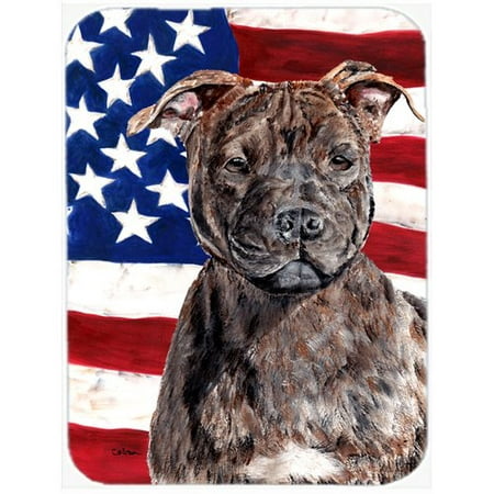Caroline's Treasures Patriotic Staffordshire Bull Terrier Staffie with American Flag USA Glass Cutting