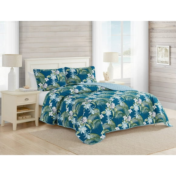 Tommy Bahama - Queen Quilt Set, Reversible Cotton Bedding with Matching Shams, Breathale Home Decor for All Seasons (Southern Breeze Dark Blue, Queen)
