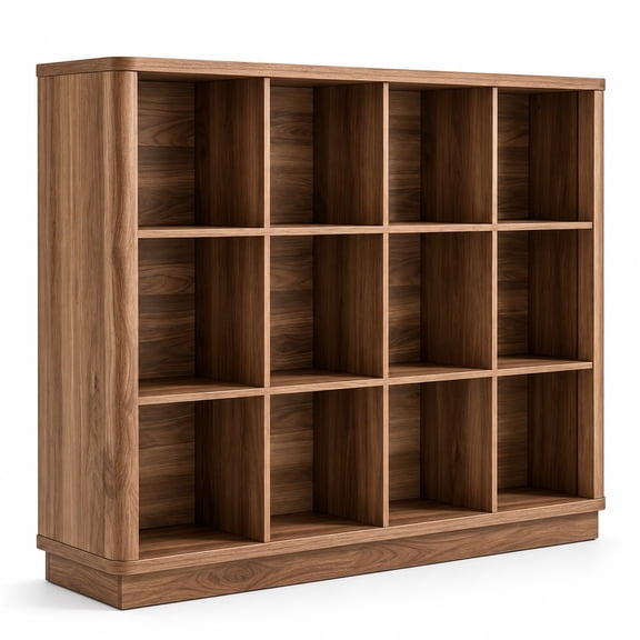 Book Shelf Bookshelf Cube Storage Organizer Bookcase - 12 Cube Storage Cubes with Curved Edge, 41" Walnut 3-Tier Cube Storage Display Shelf for Living Room, Bedroom, Home Office