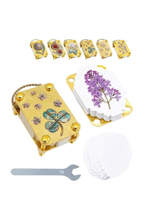 Flower Press Keychain Mini Flower Press Kit with 20 Papers, Gold Metal, Secure Straps