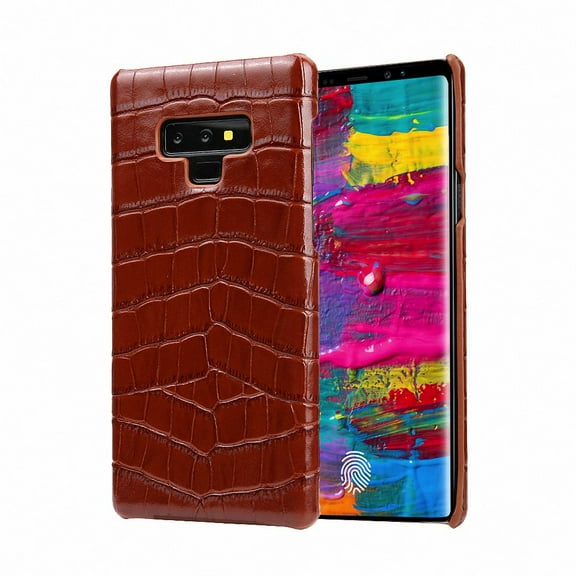 Galaxy Note 9 Case, Allytech Genuine Leather Simple Crocodile Grain Design Hard Back Protective Case Lightweight Bumper Case Shock Resistant Cover for Samsung Galaxy Note 9 2018 Release, Brown