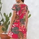 thumbnail image 2 of Vestido floral de mujer con cuello en V, manga corta, cordón en la cintura, vestido de verano hasta la rodilla, rojo XXL, 2 of 6