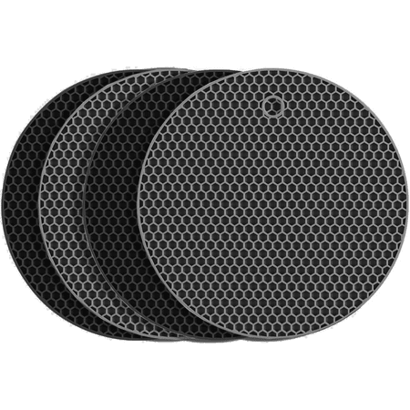 

MPLANET Set of 4 (Black & Gray) Round Silicone Pot Holder - Pads Non-Slip Flexible Durable Multi-Use Pot Holders