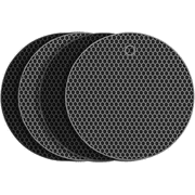 MPLANET Set of 4 (Black & Gray) Round Silicone Pot Holder - Pads, Non-Slip, Flexible, Durable Multi-Use Pot Holders