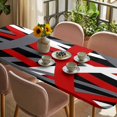 thumbnail image 3 of Red Black Geometric Table Cloths for 8 Foot Rectangle Tables, Modern Art Abstract Grey Line Patio Waterproof Elastic Fitted Tablecloths, Washable Rectangular Table Cover for Camping, 3 of 8