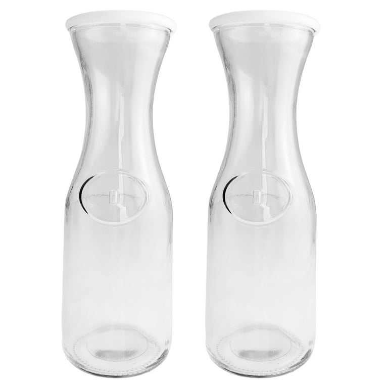 Glass Carafe 1 Liter - Wine Decanter and Drink Pitcher - Comfortable Grip & Wide Mouth for Easy Pouring for Parties and Events 2, Size: 6, Clear