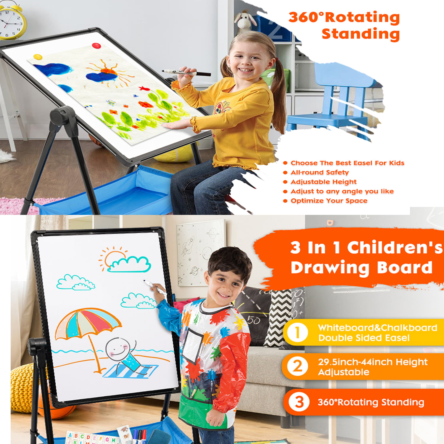 Ealing Kids Easel Wooden Kids Art Easel Double-Sided Standing Easel For Kids  Height Adjustable Preschool Magnetic Art Easel With Paper Roll Storage Box  Watercolor Pen For 2-15 Years Old (Green)