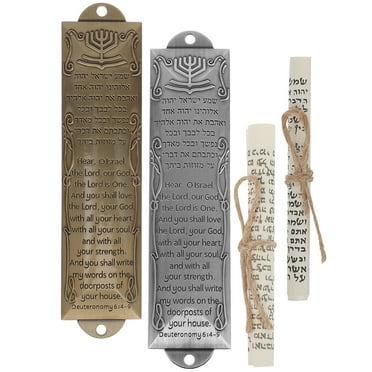 2 Sets Metal Mezuzah with Engraved Blessing Religious Mezuzah Decoration for Front Door