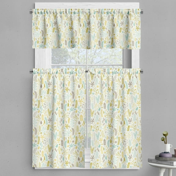 Ambesonne Autumn Valance & Curtain, Meadow Scene Flowers Artwork, 55"x45", Mustard and Almond Green