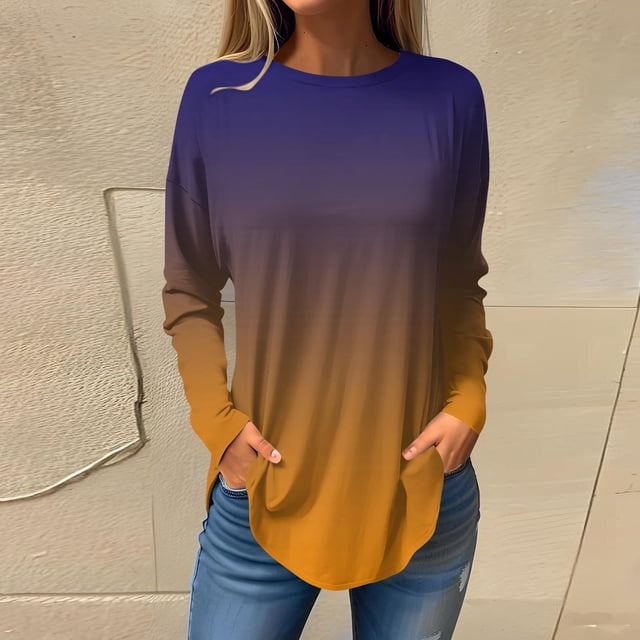 Birdeem Blouses d'Automne à Col Rond pour Femmes, Mode Smockée, Manches Longues