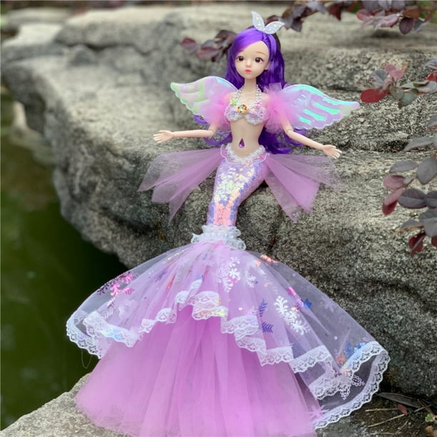 New 1/6 Wedding Mermaid Doll 30 Cm Bjd Doll 13 Joint Movable Fashion 3D Eye Clothes Detachable Dress-up Toy Girl Birthday Gift Gao Jinjia LED
