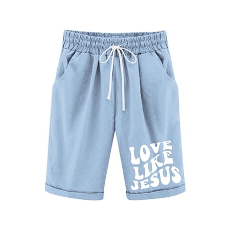 Xijirk Girls Elastic Waist Letter Print Shorts Black Solid Color Lightweight Comfy Side Pockets Casual Summer Top for Daily Wear Z02 Light Blue 3-4 Years